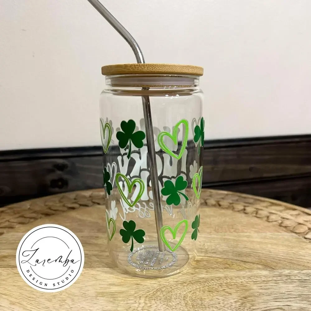 Lucky Lucky Lucky & Blessed Libbey Cup, St. Patrick's Day Beer Can Glass, Clover